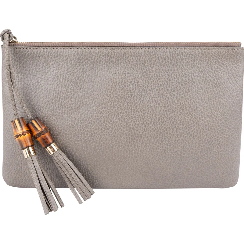 Gucci Grey Leather Bamboo Tassel Clutch