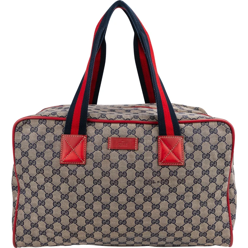 Gucci Monogram GG Plus Canvas Web Stripe Boston 40 Handbag