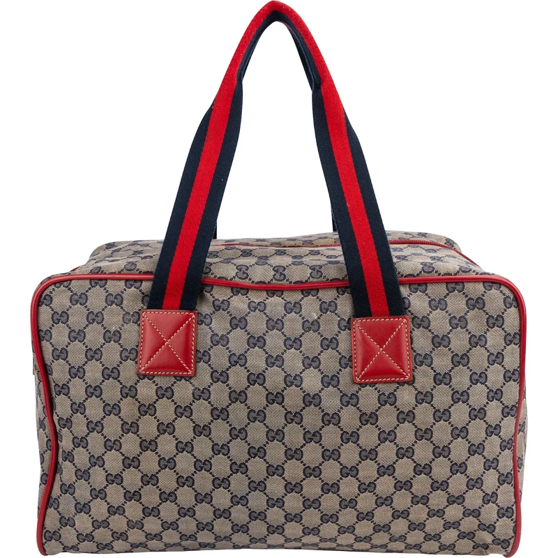 Gucci Monogram GG Plus Canvas Web Stripe Boston 40 Handbag
