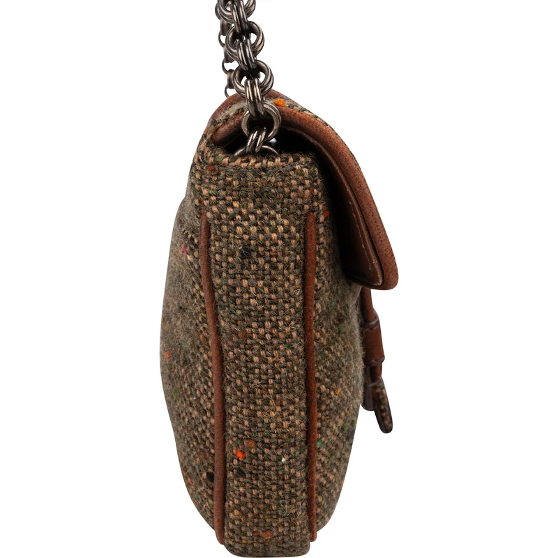 Prada Tweed Ricamo Visone Mini Flap Shoulder Bag