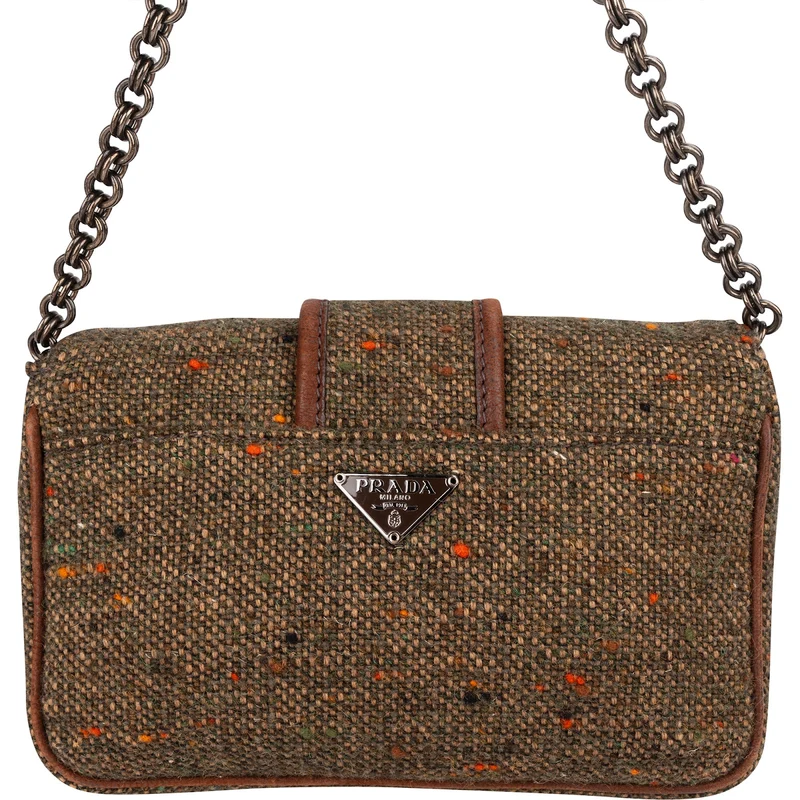 Prada Tweed Ricamo Visone Mini Flap Shoulder Bag