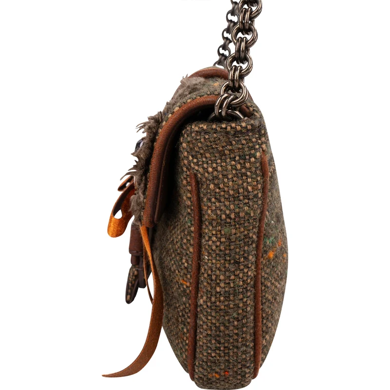 Prada Tweed Ricamo Visone Mini Flap Shoulder Bag