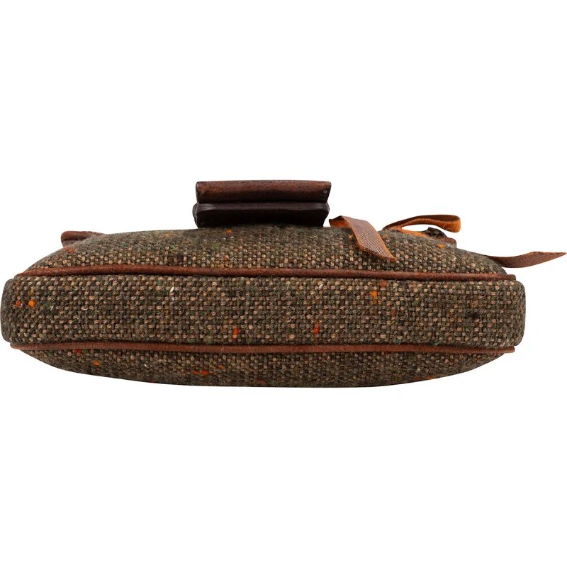Prada Tweed Ricamo Visone Mini Flap Shoulder Bag