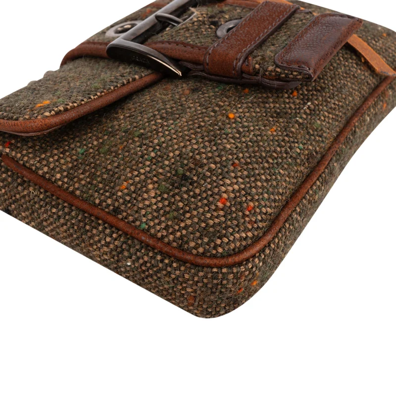 Prada Tweed Ricamo Visone Mini Flap Shoulder Bag
