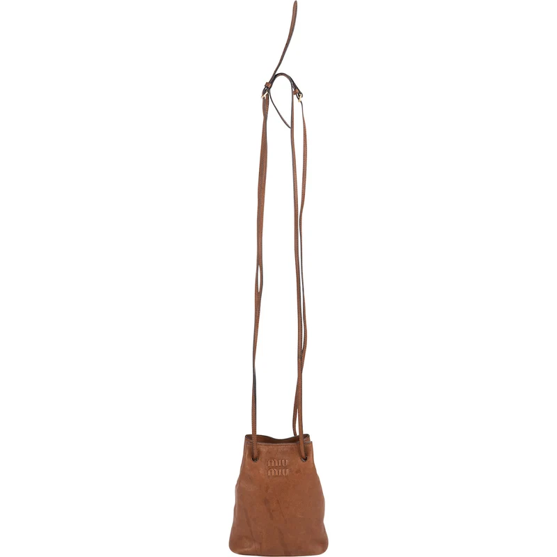 Miu Miu Calfskin Leather Mini Drawstring Bucket Crossbody Bag