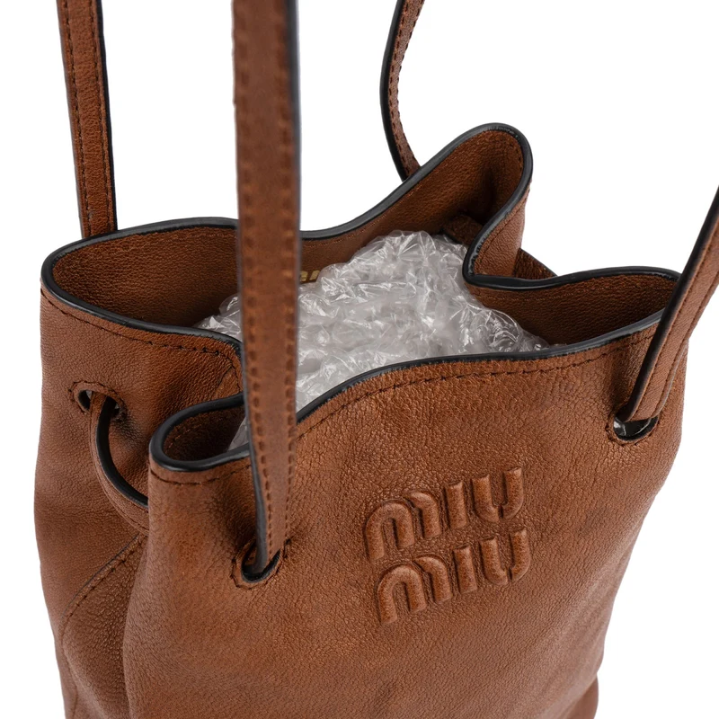 Miu Miu Calfskin Leather Mini Drawstring Bucket Crossbody Bag