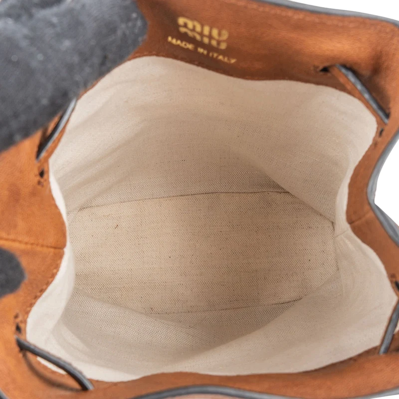 Miu Miu Calfskin Leather Mini Drawstring Bucket Crossbody Bag