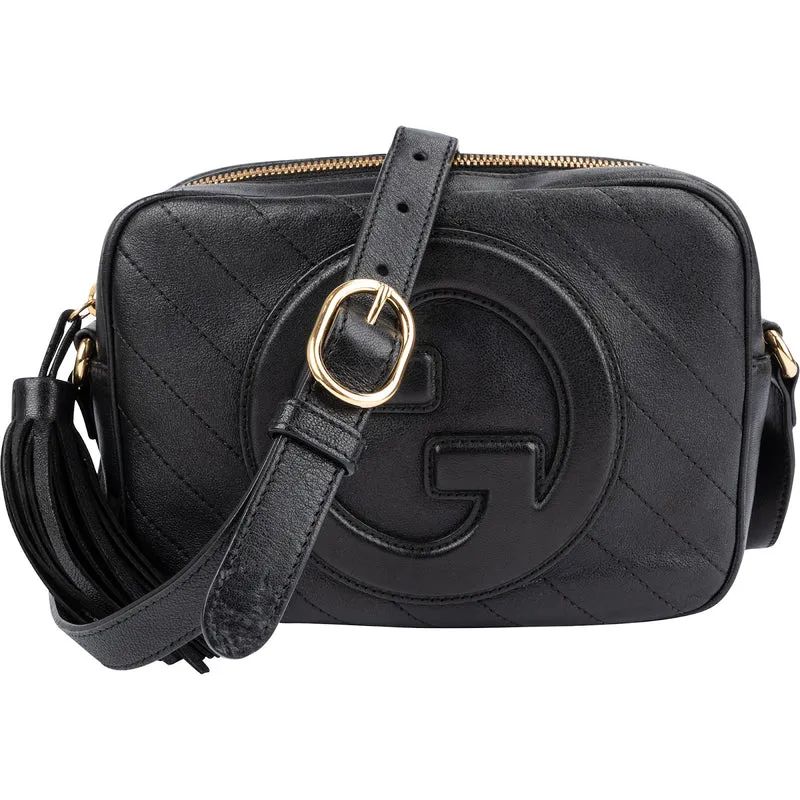Gucci Black Stitched Calfskin Soho GG Camera Crossbody Bag
