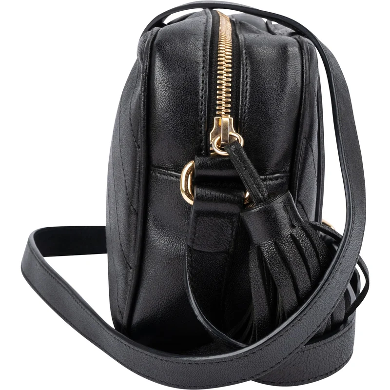 Gucci Black Stitched Calfskin Soho GG Camera Crossbody Bag