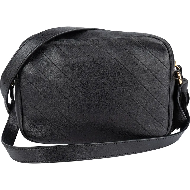 Gucci Black Stitched Calfskin Soho GG Camera Crossbody Bag