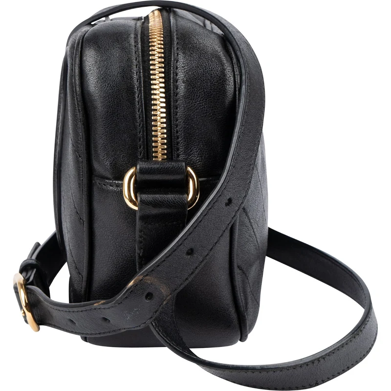 Gucci Black Stitched Calfskin Soho GG Camera Crossbody Bag