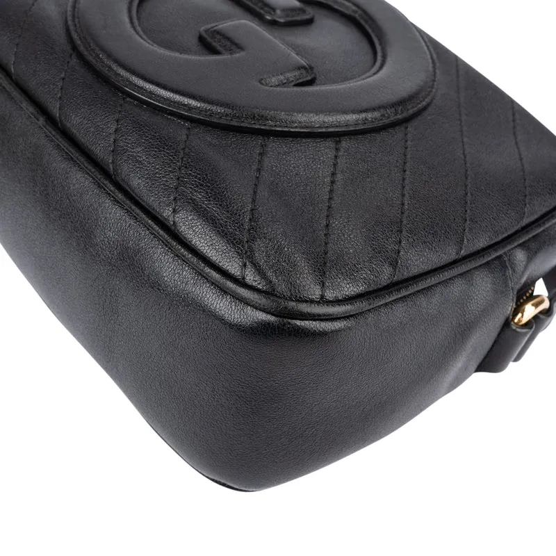 Gucci Black Stitched Calfskin Soho GG Camera Crossbody Bag