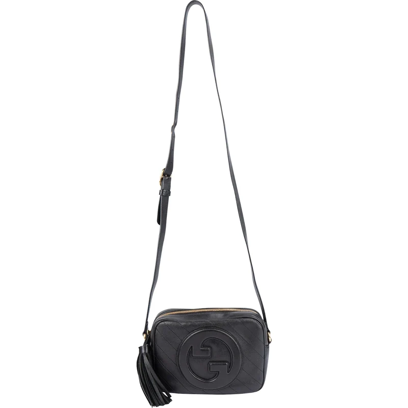 Gucci Black Stitched Calfskin Soho GG Camera Crossbody Bag