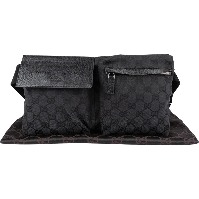 Gucci Monogram GG Canvas Black Belt Crossbody Bag