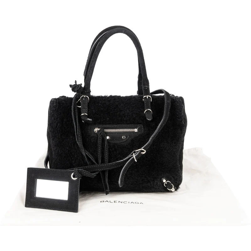 Balenciaga Shearling & Suede Mini Classic City Handbag