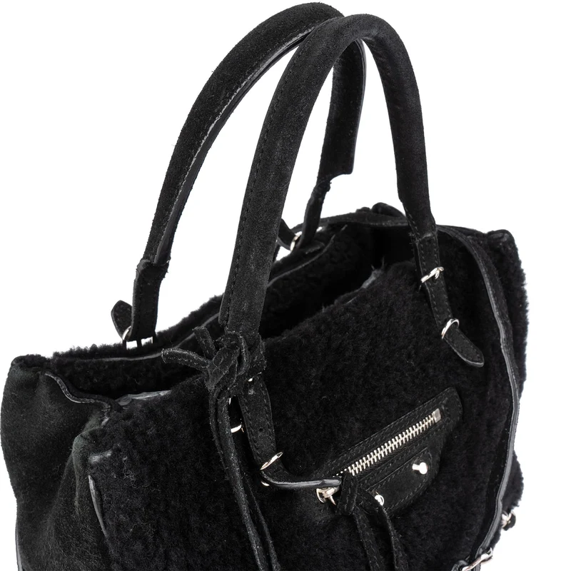 Balenciaga Shearling & Suede Mini Classic City Handbag