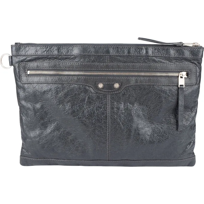 Balenciaga Grey Arena Leather Classic City Clip Clutch