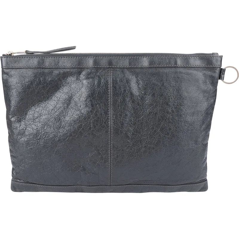 Balenciaga Grey Arena Leather Classic City Clip Clutch