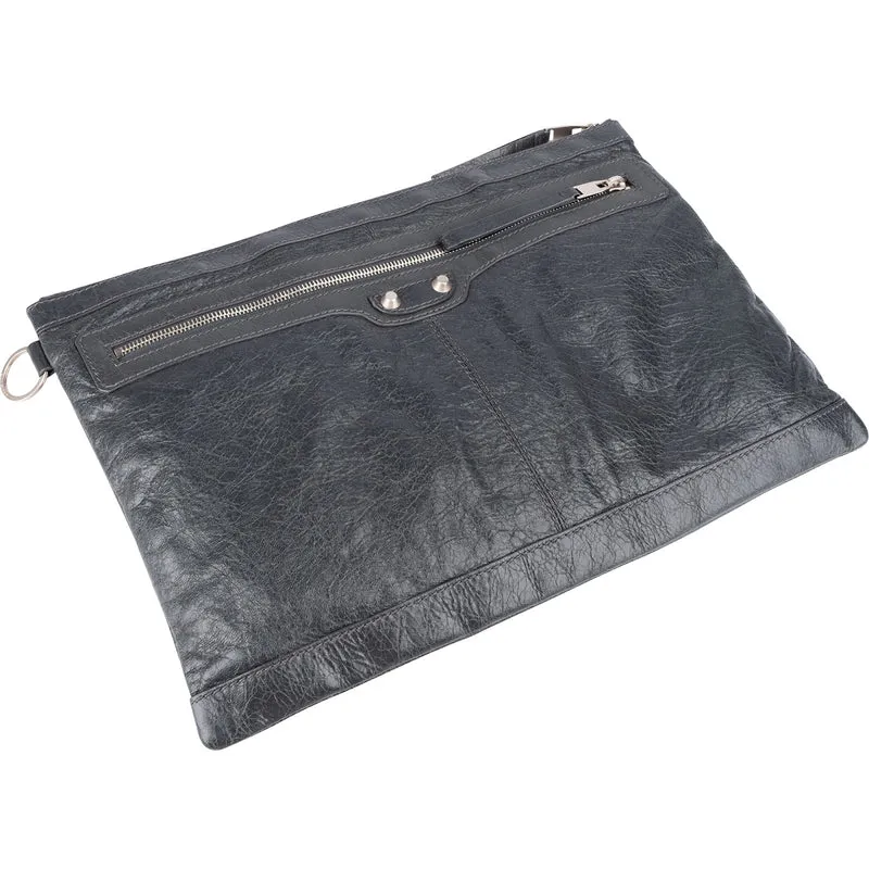 Balenciaga Grey Arena Leather Classic City Clip Clutch