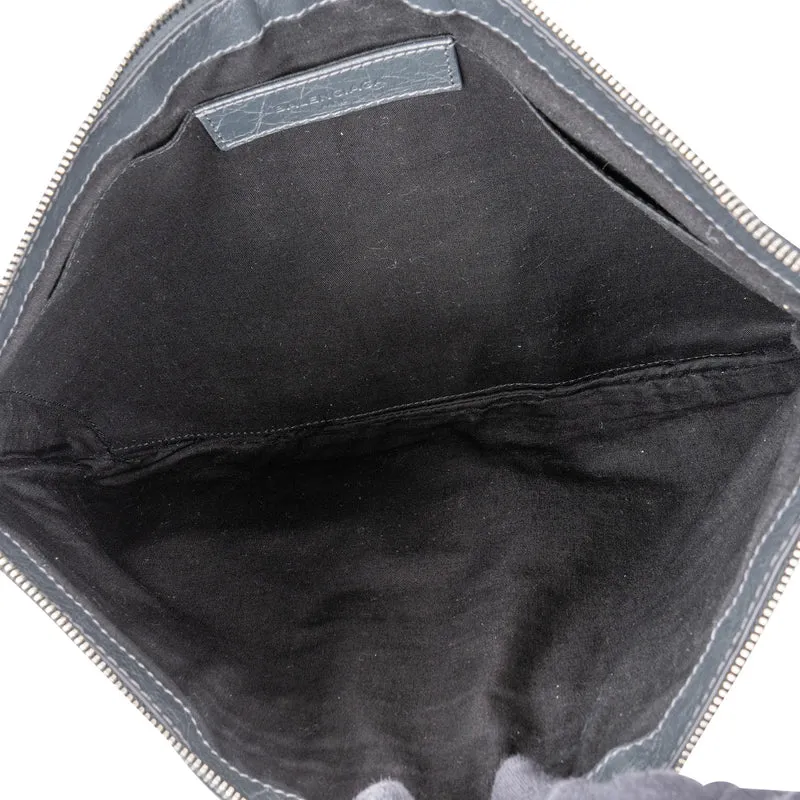 Balenciaga Grey Arena Leather Classic City Clip Clutch