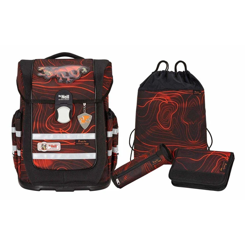 Schulrucksack Set Ergo Complete 4tlg. Drache Schwarz, Rot