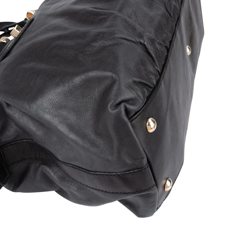Gucci Black Leather New Bamboo Top Handle Bowling Handbag