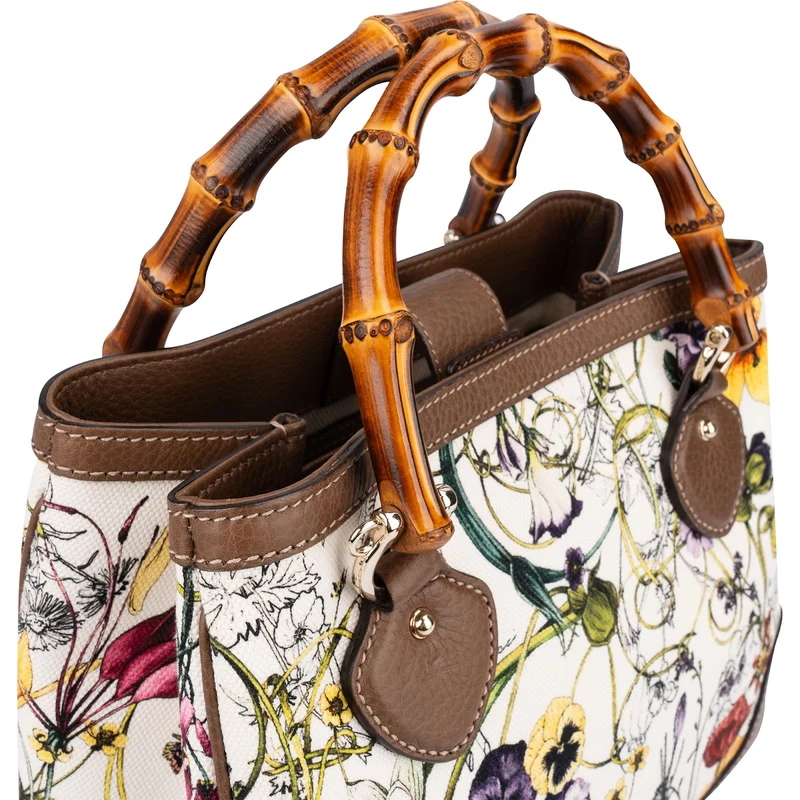 Gucci Floral Canvas Bamboo Handle Handbag