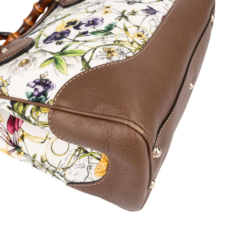 Gucci Floral Canvas Bamboo Handle Handbag