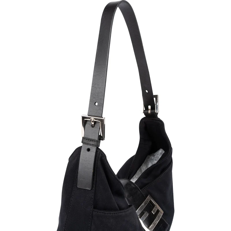 Fendi Black Cotton Baguette Buckel Shoulder Bag