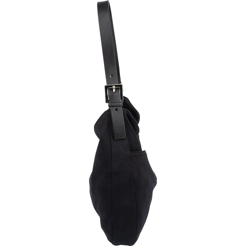 Fendi Black Cotton Baguette Buckel Shoulder Bag