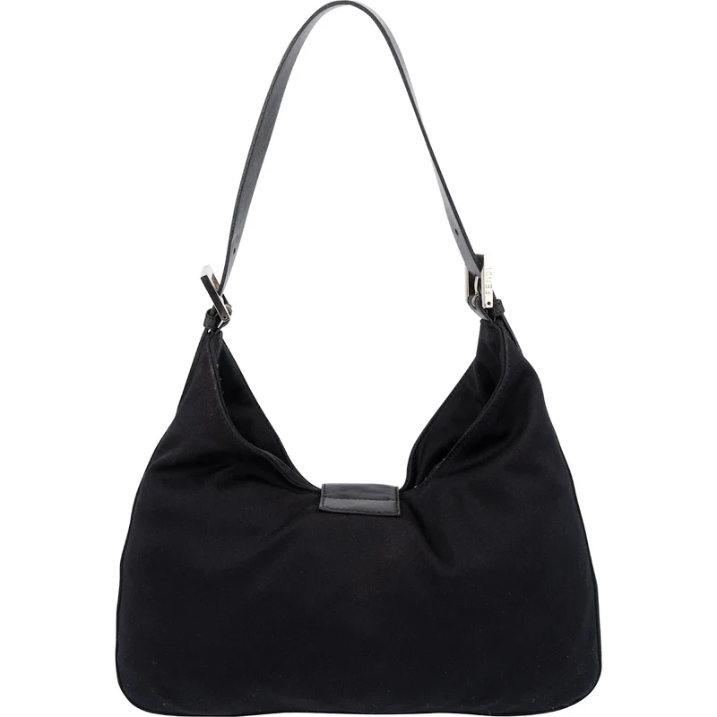 Fendi Black Cotton Baguette Buckel Shoulder Bag