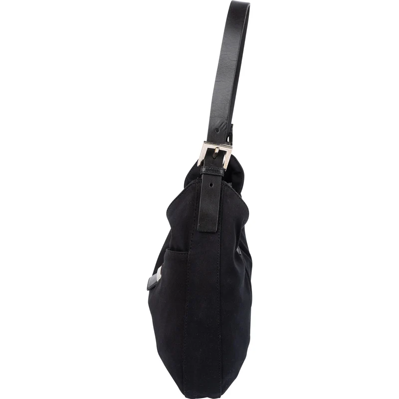Fendi Black Cotton Baguette Buckel Shoulder Bag