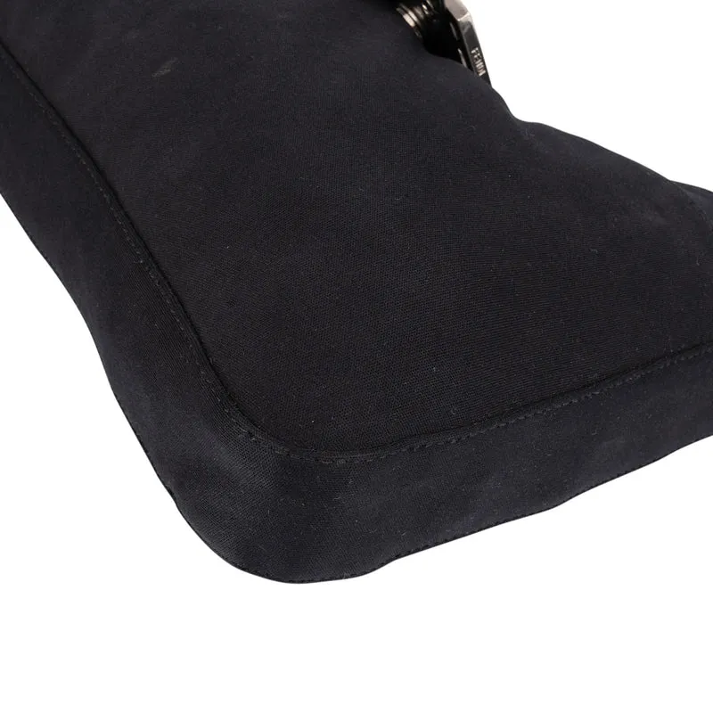 Fendi Black Cotton Baguette Buckel Shoulder Bag