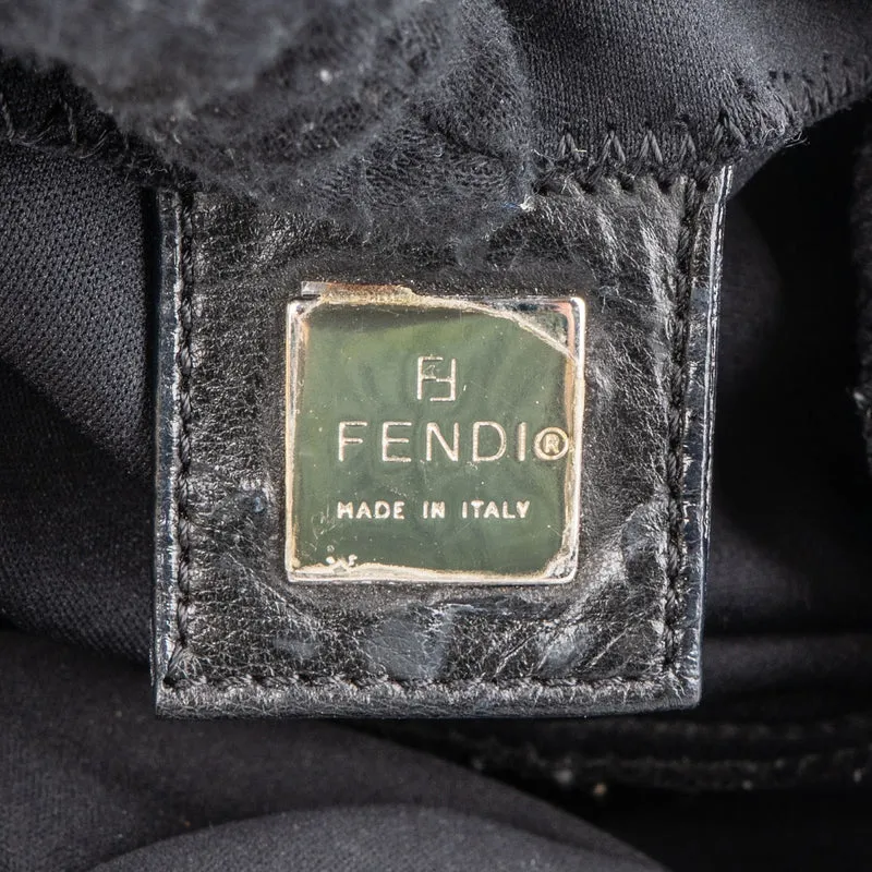 Fendi Black Cotton Baguette Buckel Shoulder Bag