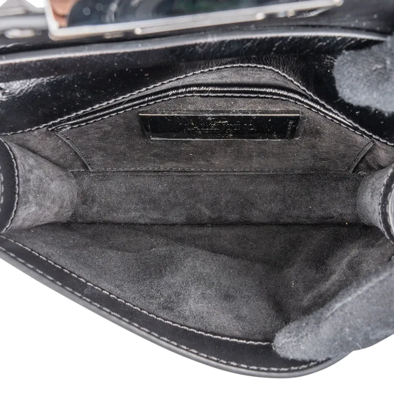 Valentino Garavani Black Line Crinkled Shine Leather Rockstud Flap Crossbody Bag