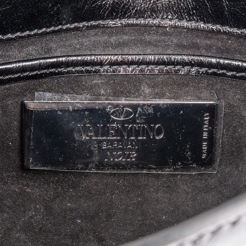 Valentino Garavani Black Line Crinkled Shine Leather Rockstud Flap Crossbody Bag