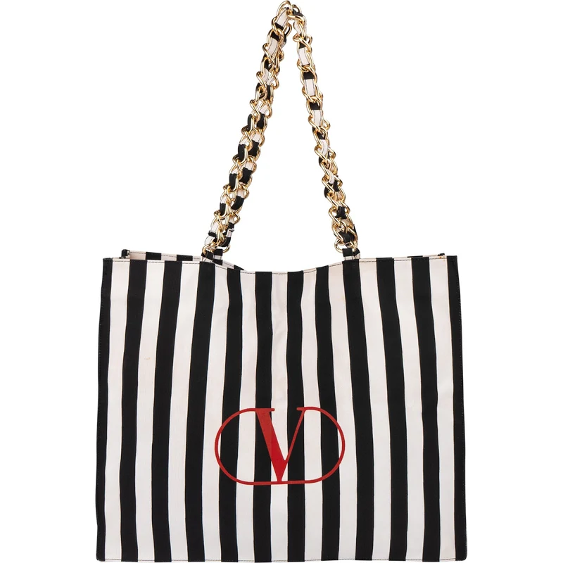 Valentino Garavani Striped Emblem Tote Shoulder Bag