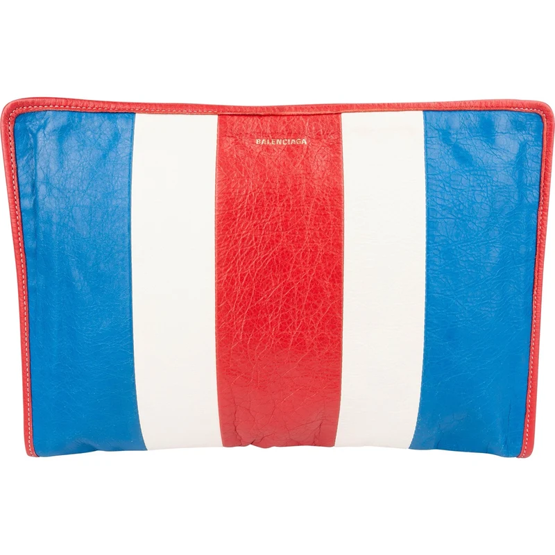 Balenciaga Tricolor Striped Arena Leather Bazar Clutch