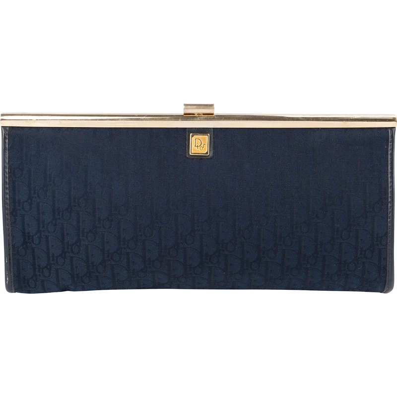 Christian Dior Oblique Trotter Monogram Canvas Kiss Lock Clutch