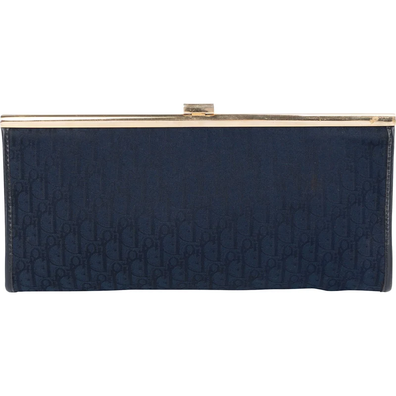 Christian Dior Oblique Trotter Monogram Canvas Kiss Lock Clutch