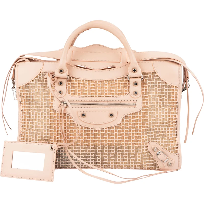 Balenciaga Stitched Checked Monogram Mesh Pink Leather City Handbag