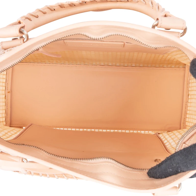 Balenciaga Stitched Checked Monogram Mesh Pink Leather City Handbag