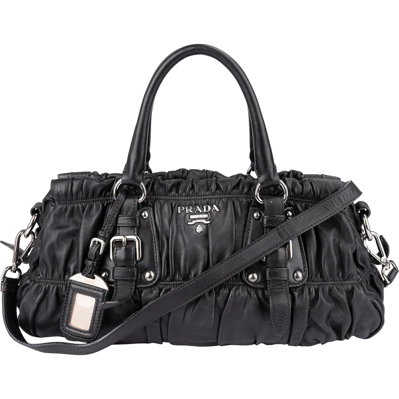 Prada Black Nappa Leather Gaufre Satchel Handbag