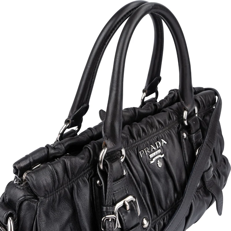 Prada Black Nappa Leather Gaufre Satchel Handbag