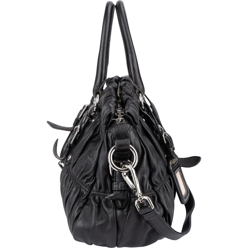 Prada Black Nappa Leather Gaufre Satchel Handbag