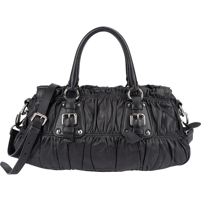 Prada Black Nappa Leather Gaufre Satchel Handbag