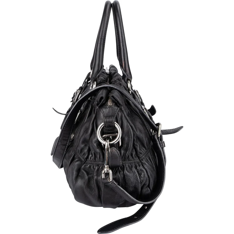 Prada Black Nappa Leather Gaufre Satchel Handbag