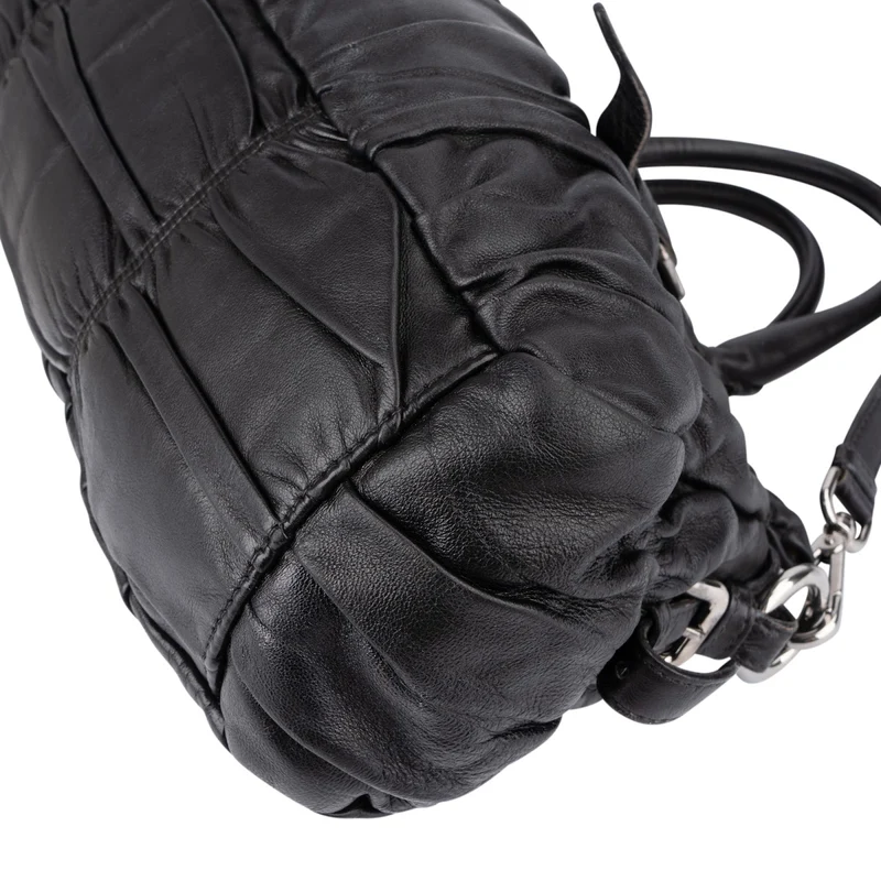 Prada Black Nappa Leather Gaufre Satchel Handbag