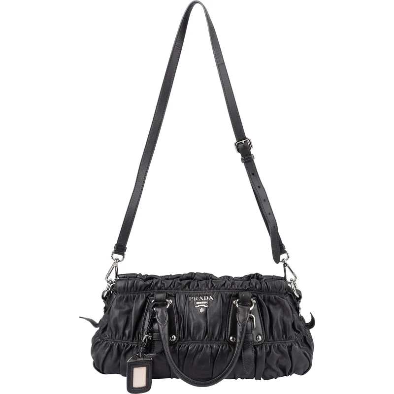 Prada Black Nappa Leather Gaufre Satchel Handbag