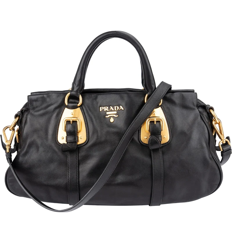 Prada Black Soft Calfskin Buckle Satchel Handbag